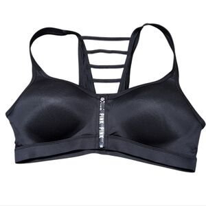 Victoria's Secret PINK Sports Bra Ladder Back Front Zip Black Size Medium